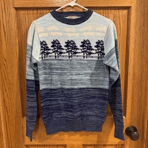 Vintage JCPenney Scenic Tree Knit Sweater Blue Size XS